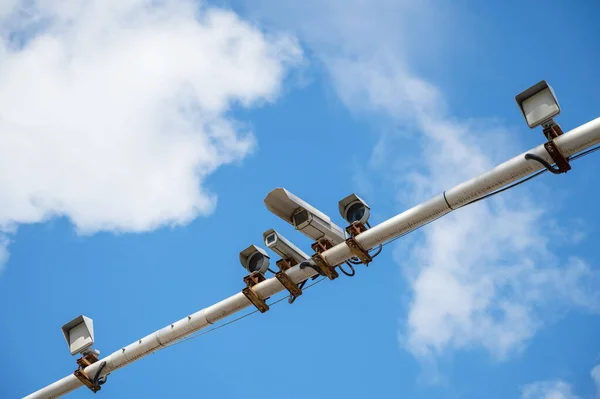 Cctv Cameras Fixed Speed Horizontal Pole Lights Compliance Rules Road — Stock Photo, Image