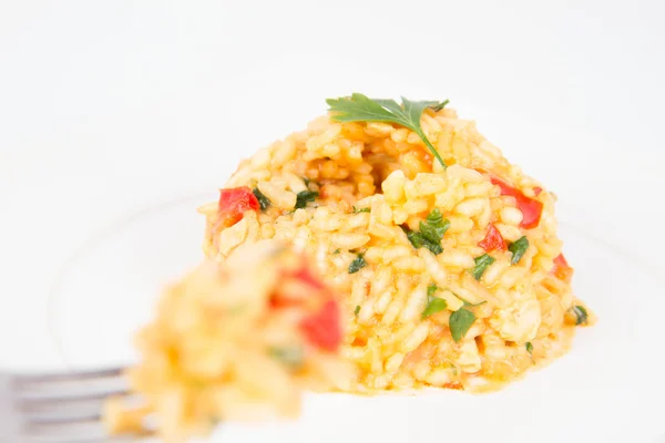 Risotto mit Gabel gegessen — Stockfoto