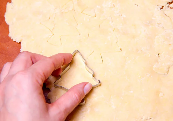 Préparation Des Biscuits Noël Découper Forme Pâte — Photo