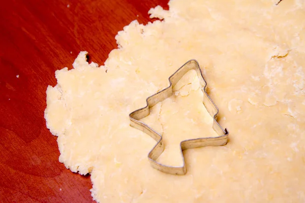 Préparation Des Biscuits Noël Découper Forme Pâte — Photo