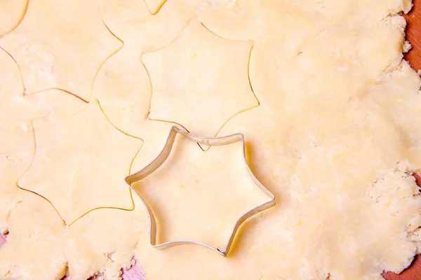 Préparation Des Biscuits Noël Découper Forme Pâte — Photo