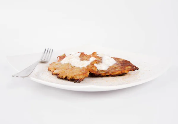 Potato Pancakes with cream — Stock Photo, Image