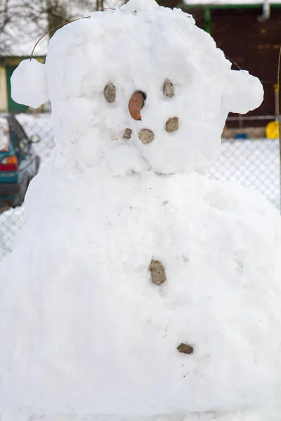 Pupazzo di neve in cortile — Foto Stock