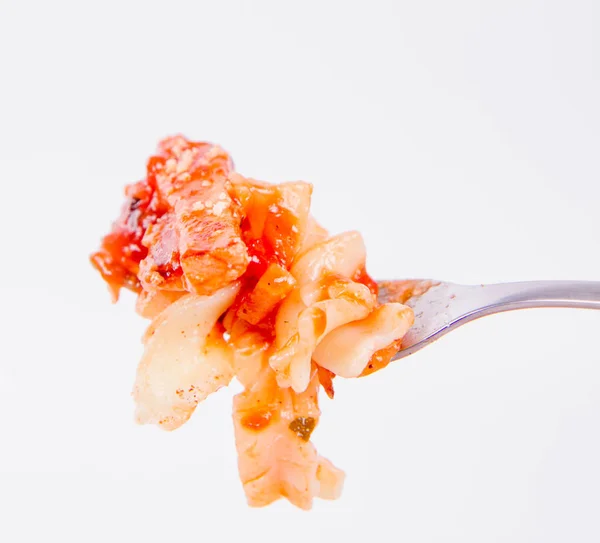 Pasta på gaffeln — Stockfoto
