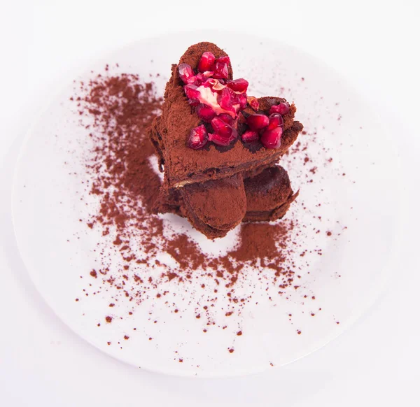 心形巧克力蛋糕切片 — 图库照片