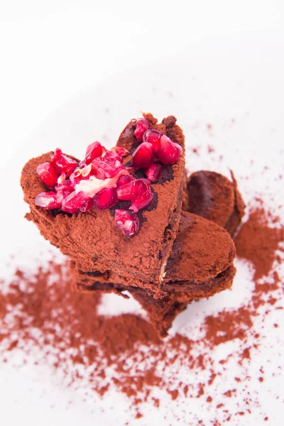 Heart shaped slices of a brownies — Stock Photo, Image