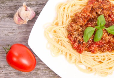 Spagetti bolognese yakın çekim