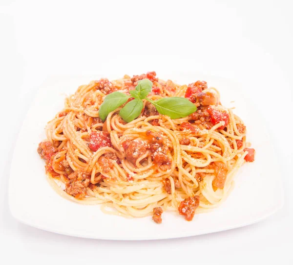 Spaghetti Bolognais sur blanc — Photo