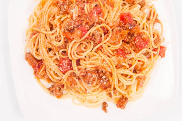 Spaghetti bolognese on white — Stock Photo, Image