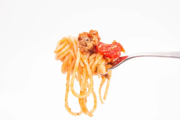 Spagetti Bolonez çatal üzerinde — Stok fotoğraf