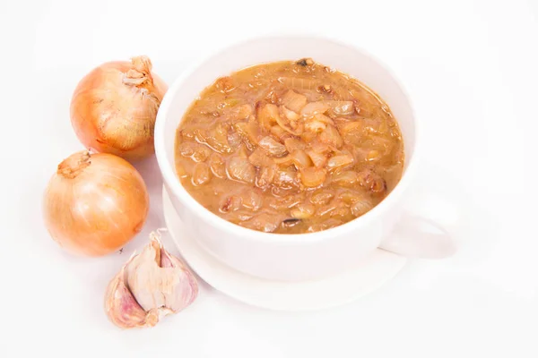 Soupe à l'oignon avec pain grillé — Photo