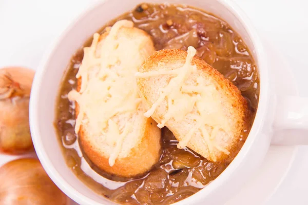 Sopa de cebolla con tostadas —  Fotos de Stock