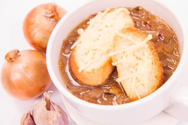 Sopa de cebolla con tostadas — Foto de Stock