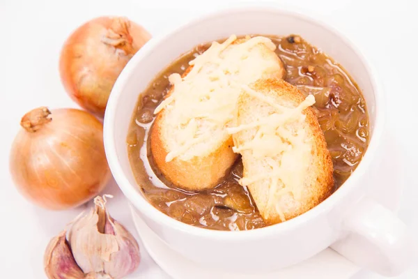 Cibulová polévka s toasty — Stock fotografie