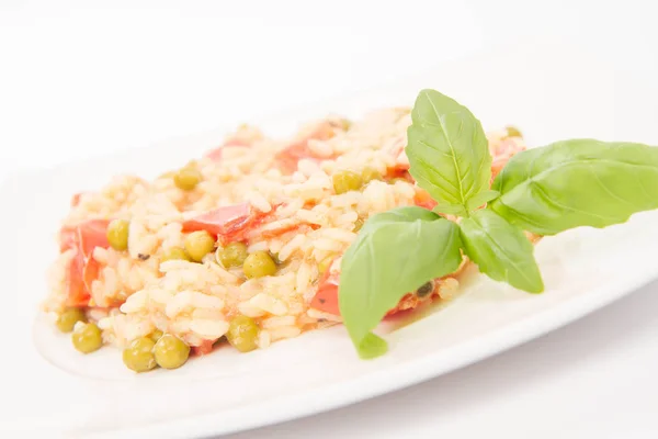 Risotto with tomato and pea — Stock Photo, Image