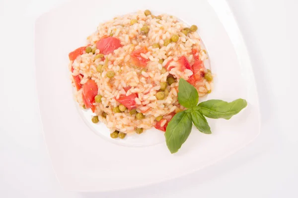 Risotto met tomaat en erwt — Stockfoto