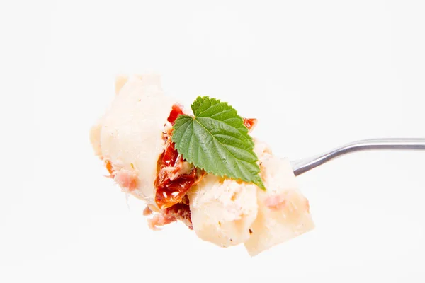 Pappardelle Cream Sun Dried Tomatoes Smoked Fish Fork — Stock Photo, Image