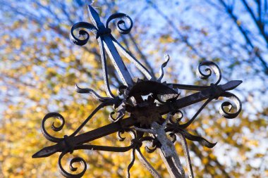 Eski bir mezarlıkta sonbaharda çapraz.