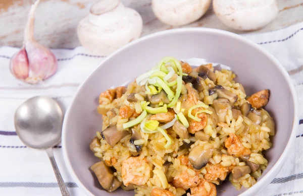 Risotto con funghi e pollo — Foto Stock