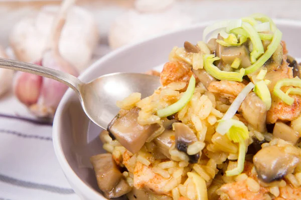 Risotto con funghi e pollo — Foto Stock