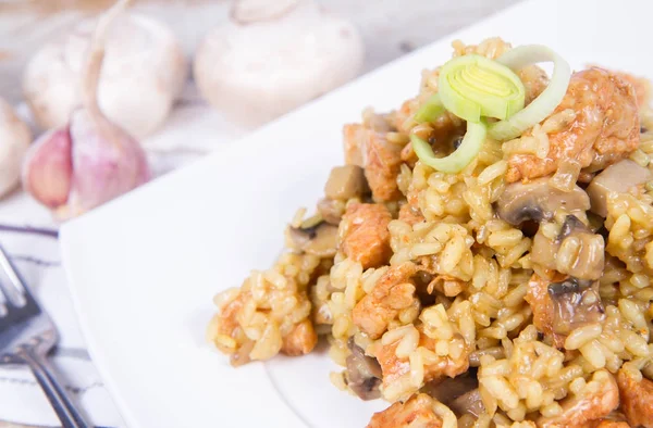 Risotto con funghi e pollo — Foto Stock