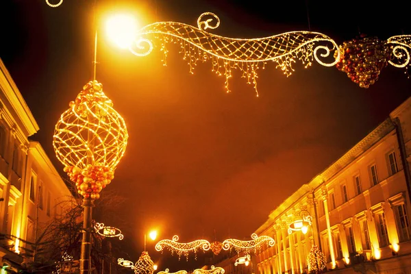 Οδός Διακοσμήσεις Χριστουγέννων Γιορτινά Φώτα — Φωτογραφία Αρχείου