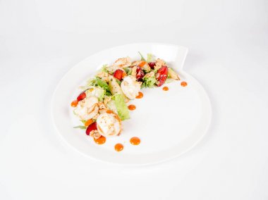 Başlatan: salatalar, pişmiş keçi peyniri, deniz topalak reçel, karamelize armut Erik kekik ile Mix ve fındık - beyaz bir arka plan üzerinde kızartma