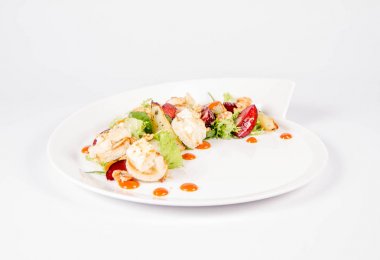 Başlatan: salatalar, pişmiş keçi peyniri, deniz topalak reçel, karamelize armut Erik kekik ile Mix ve fındık - beyaz bir arka plan üzerinde kızartma