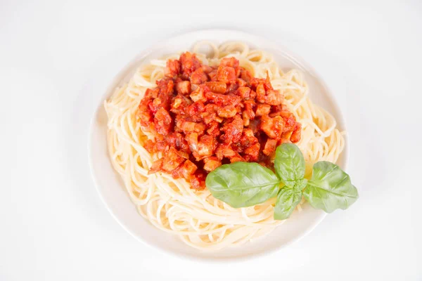 Spaghetti Bolognese White Background — Stock Photo, Image