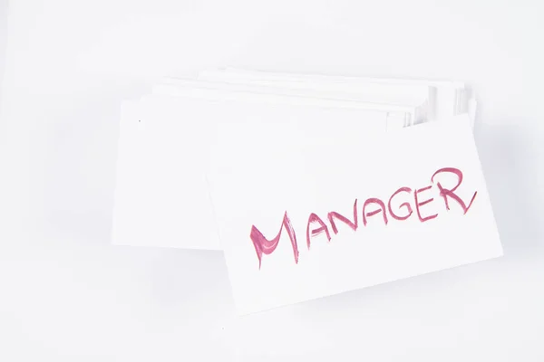 Stack Visitkort Med Manager Handskriven Toppen — Stockfoto