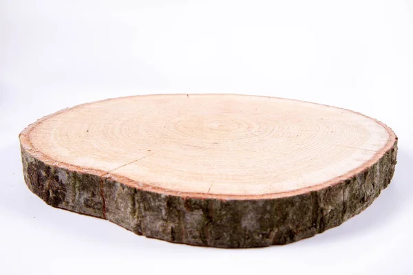 Slice Fresh Oak Wood White Background — Stock Photo, Image