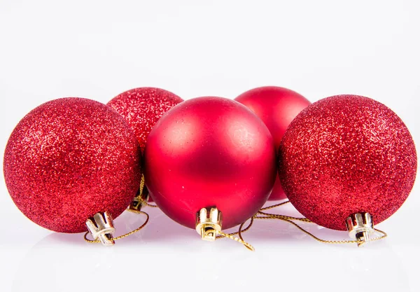 Red Matt Sparkling Christmas Balls White Background — ストック写真