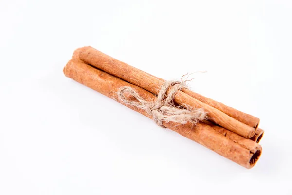 Cinnamon Sticks Tied Jute Twine White Background — 스톡 사진