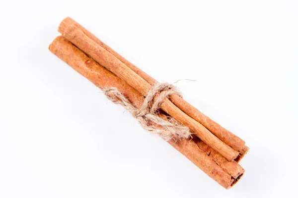 Cinnamon Sticks Tied Jute Twine White Background — 스톡 사진