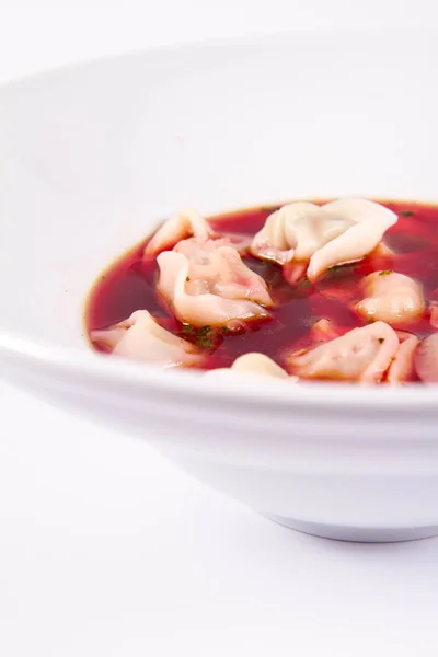 Polish Christmas Eve Dish Clear Borscht Dumplings Uszka — Stock Photo, Image