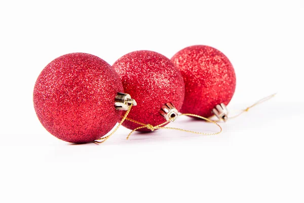 Red Sparkling Christmas Balls White Background — 스톡 사진