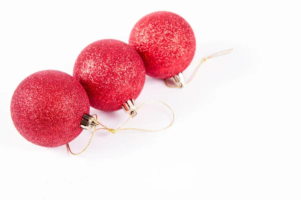 Red Sparkling Christmas Balls White Background — ストック写真