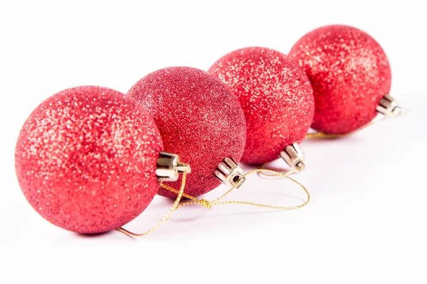 Red Sparkling Christmas Balls White Background — ストック写真