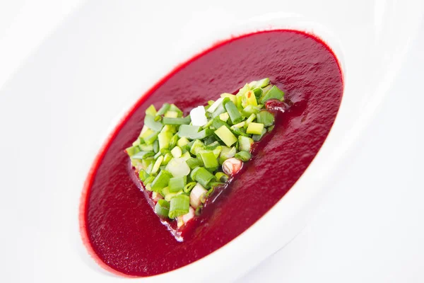 Beetroot Cream Soup Heart Made Chives Romantic Treat — Stock Photo, Image