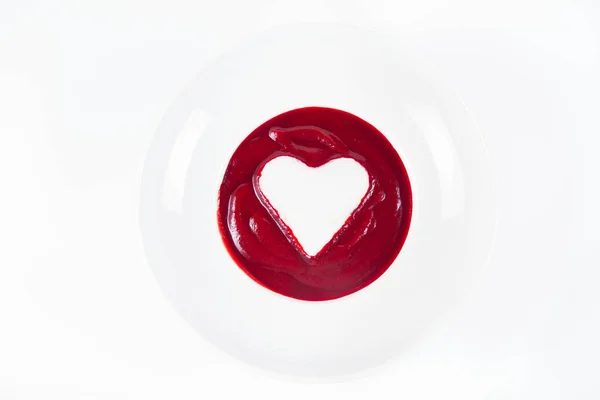 Beetroot Cream Soup Decorated Heart Made Yoghurt — Stock Photo, Image