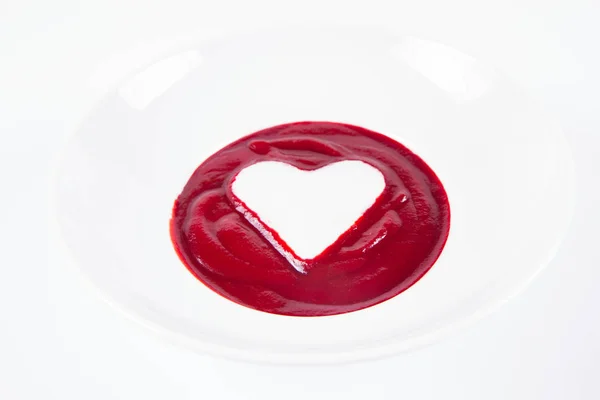 Beetroot Cream Soup Decorated Heart Made Yoghurt — Stock Photo, Image