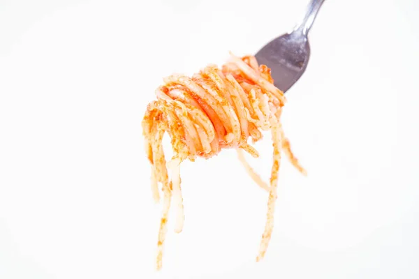 Спагетті Болоньєзе Виделці Білому Тлі — стокове фото