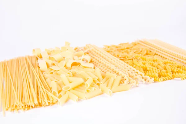 Diferentes Tipos Pasta Sobre Fondo Blanco — Foto de Stock