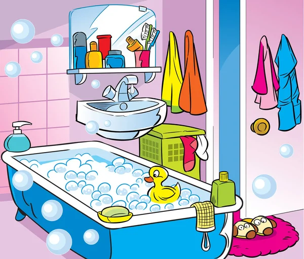 Intérieur salle de bain dessin animé — Image vectorielle