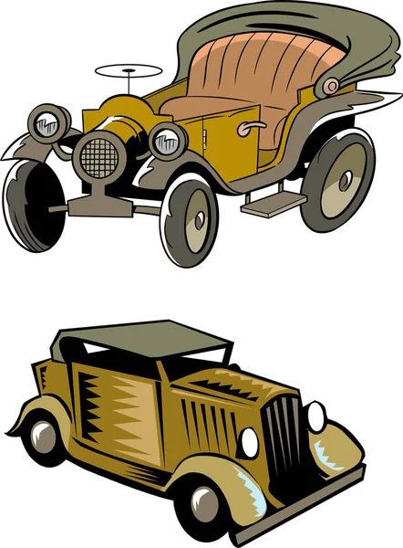 Obrázku Znázorněn Dva Modely Cartoon Retro Auta Izolované Bílém Pozadí — Stockový vektor