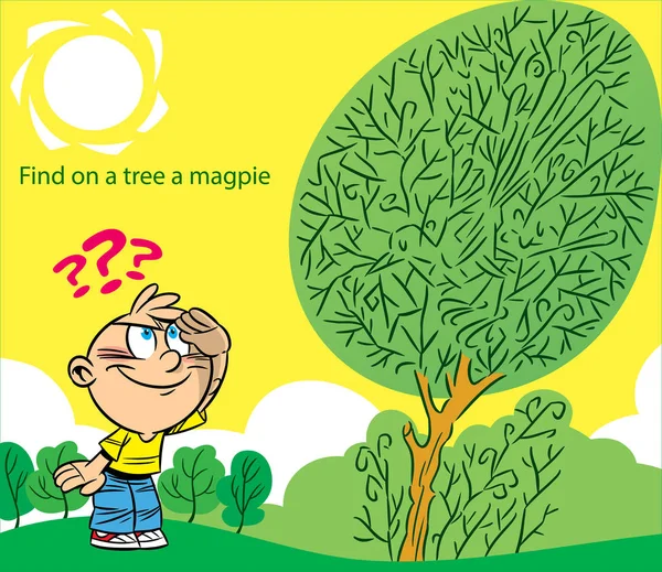 Puzzle avec un oiseau sur un arbre — Image vectorielle