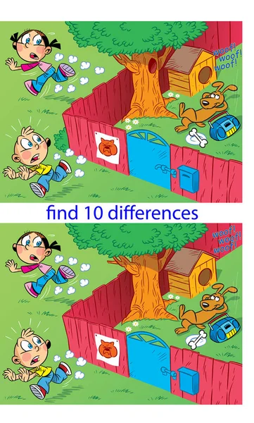 Vektorové Ilustraci Hádanka Které Nutné Najít Rozdíly Obrázcích Dětmi Psem — Stockový vektor