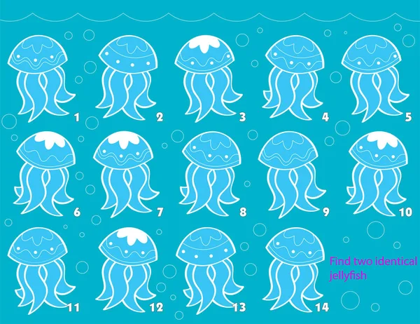 Ilustración Vectorial Muestra Rompecabezas Que Necesita Encontrar Dos Medusas Marinas — Vector de stock