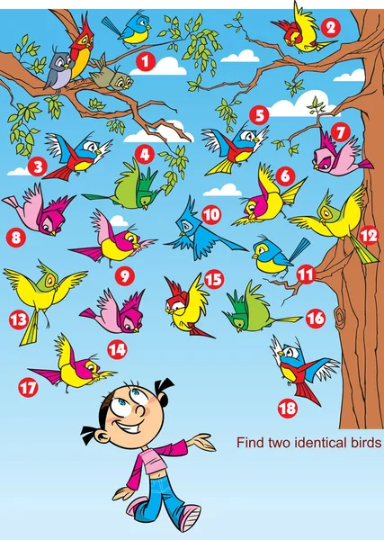 Find two identical birds on the picture — ストックベクタ