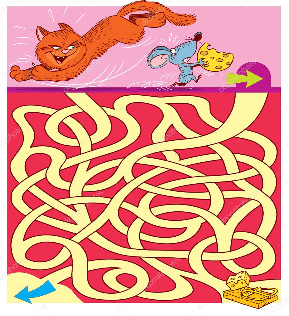 Puzzle maze with cat and mouse
